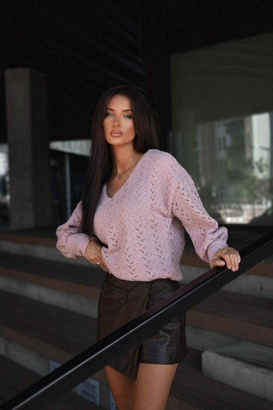Xana Collection Sweter Ażurek Brudny Róż 159 zł